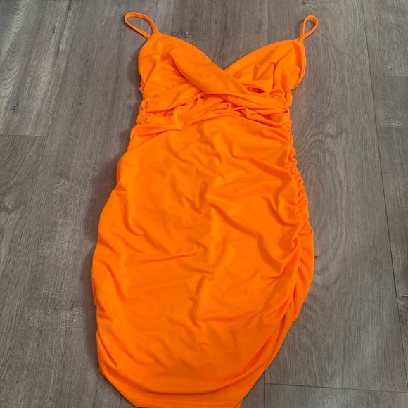 Women's Neon Orange Mini Dress - Picture 1 of 9